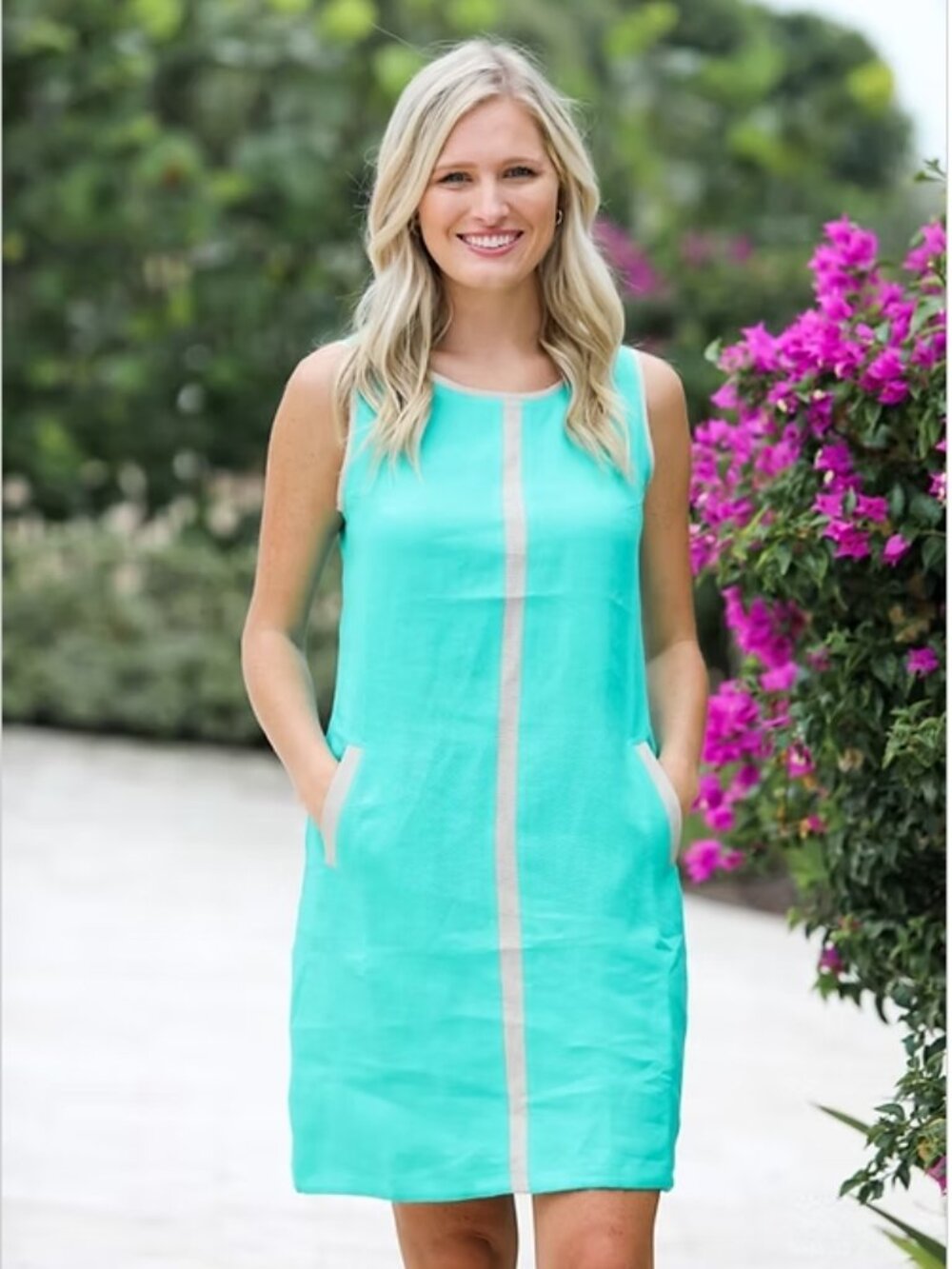 iLinen lifestyle 100% Linen Dress Large Mint Leaf Metallic Stripe $278 Boutique